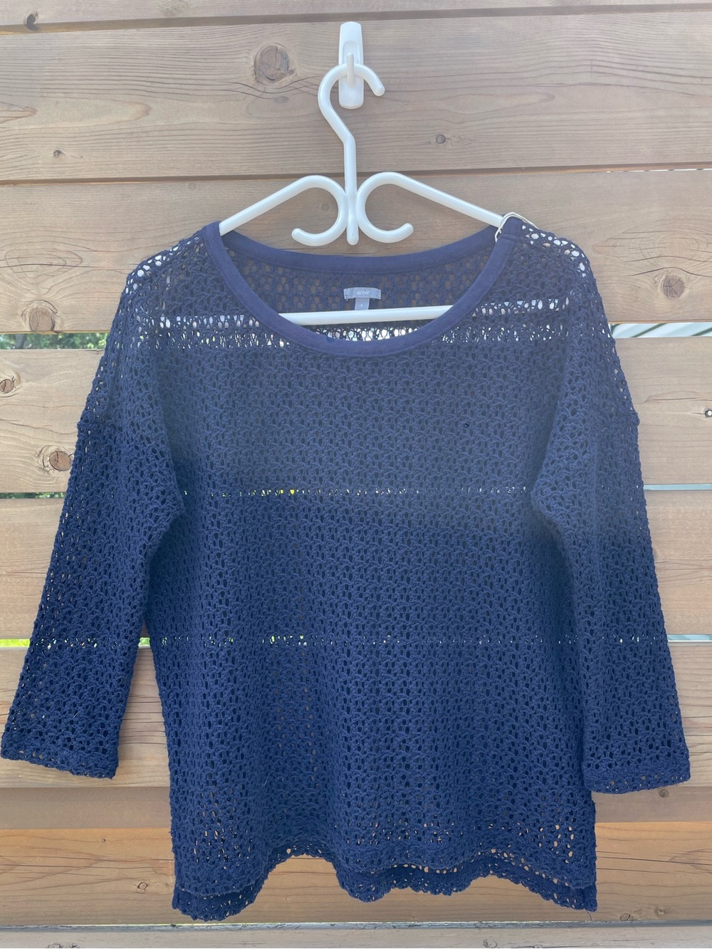 aerie Navy Open Crochet Knit Top